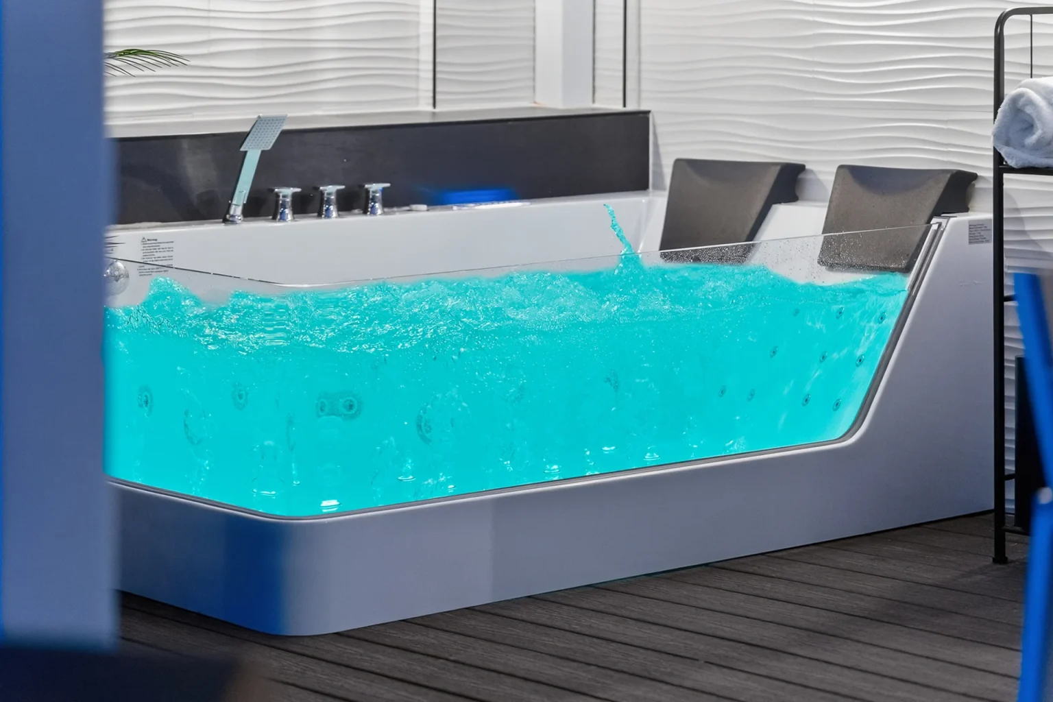 Modern private jacuzzi with hydrotherapy jets